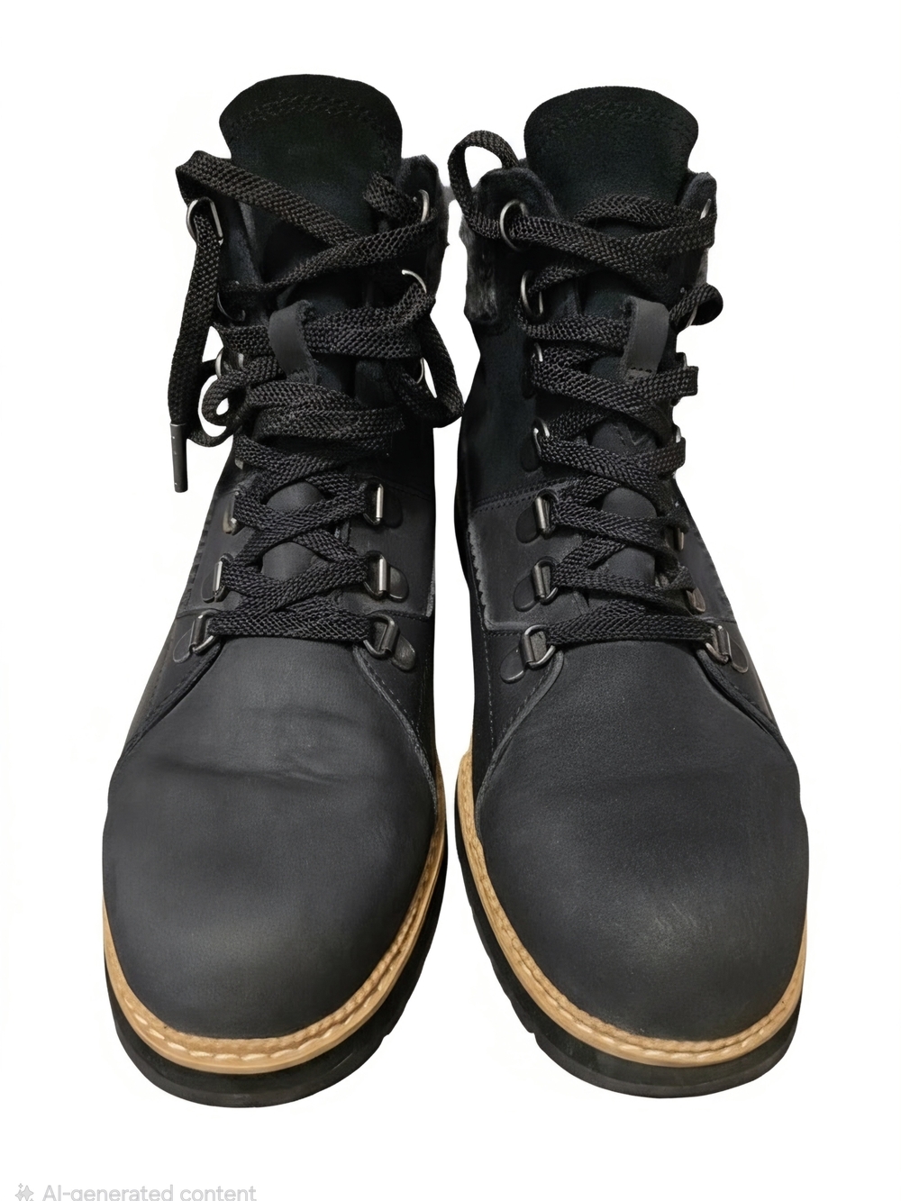 Toms Black Lace-Up Ankle Boots with Tan Welt